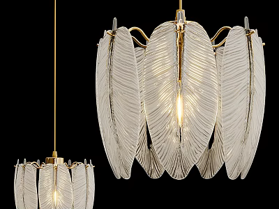 Glass Leaf Design Chandelier with Gold Metal Frame and Illuminated Light Elements 3d model
