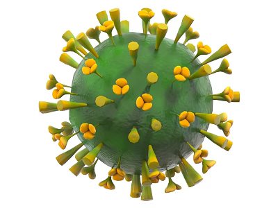 3D Rendered Green Virus Model With Yellow Surface Projections And Detailed Structure 3d model