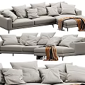 Modern Light Gray Sectional Sofa With Plush Cushions Metal Legs And Throw Blanket