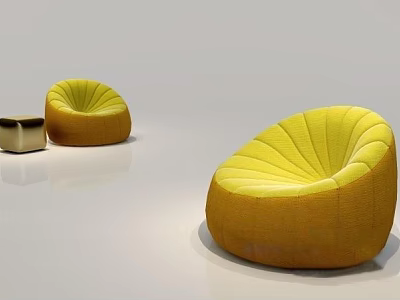 Yellow Upholstered Single Sofa With Scalloped Design And Metal Side Table In Modern Interior 3d model