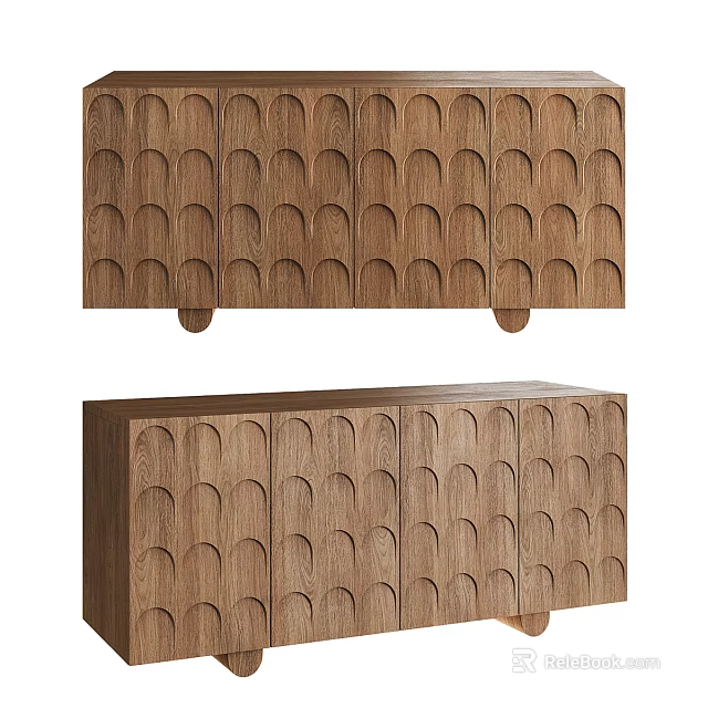 Modern Wooden Entryway Console Cabinet Design With Unique Texture Pattern And Storage 3d model