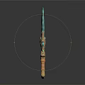 Fantasy Enchanted Turquoise Blade Sword With Golden Hilt And Emerald Accents