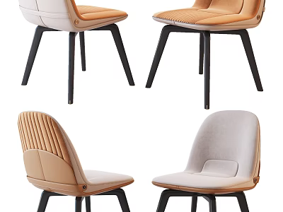 Modern Dining Chairs In Neutral Tones With Ribbed Backrest And Black Legs 3d model