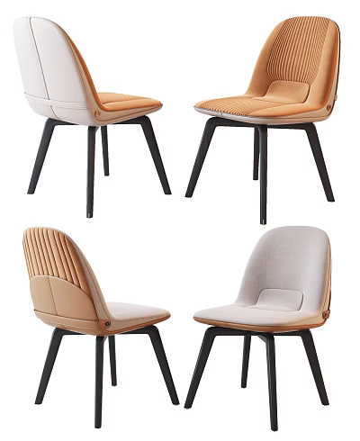 Modern Dining Chairs In Neutral Tones With Ribbed Backrest And Black Legs 3d model