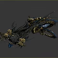 3D Rendered Golden And Blue Mythical Dragon With Flowing Mane Scales And Claws
