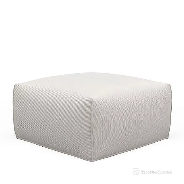 Modern White Upholstered Square Stool With Textured Surface And Minimalist Design 3d model
