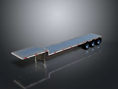 Modern Silver Flatbed Trailer With Long Flat Surface And Multiple Wheels 3d model