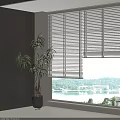 Modern Window Blinds In Living Room With Potted Plant And Lake View