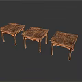 Three Square Wooden Side Tables With Natural Wood Texture And Vintage Design