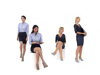 Professional Women In Business Attire Standing And Sitting On White Background 3d model