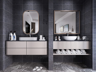 Modern sink bathroom cabinet bathroom accessories mirror combination 3d model