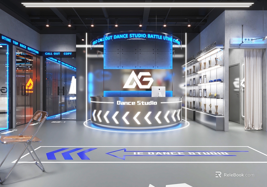 AG Dance Studio Reception With Arrow Patterns Logo And Modern Interior Design 3d model 
