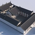Traditional Chinese Ancient Architecture With Black Tiled Roof White Walls Courtyard And Curved Eaves