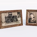 Rustic Wooden Photo Frames with Vintage Group and Single Portrait 3d model