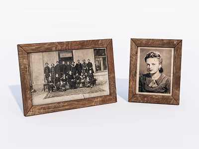 Rustic Wooden Photo Frames with Vintage Group and Single Portrait 3d model