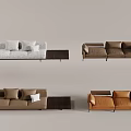 Modern Sectional Sofas In Brown Gray And Orange With Stylish Side Tables 3d model