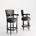 Classic Leather Bar Stools With Carved Wooden Legs And Armrests Design