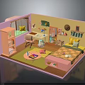 Bright Kids Bedroom Interior With Pink Yellow Walls Bed Desk Bookshelf And Decor