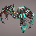 3D Mechanical Spider Character With Green Legs And Yellow Glowing Lights