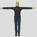 A Man With Blonde Hair Wearing Black Turtleneck And Blue Jeans With Arms Outstretched