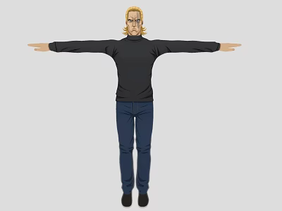 A Man With Blonde Hair Wearing Black Turtleneck And Blue Jeans With Arms Outstretched 3d model
