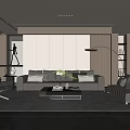 Modern Living Room Interior With Beige Sofa Coffee Table Rug Floor Lamp Bookshelf And Plant