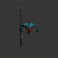 Red and Blue Game Movie Character With Dragon Head Scaly Body Holding Axe Standing
