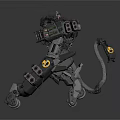 Game and Movie Mech Character With Detailed Black Design Yellow Accents And Mechanical Legs