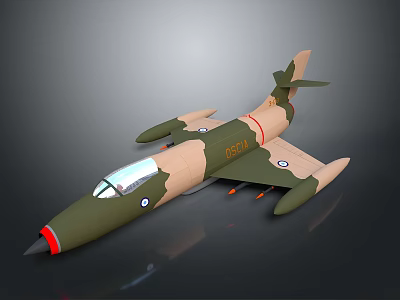 Camouflage Military Aircraft Model With Green Beige Body Red Nose And Missiles 3d model