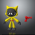 Gray Cat Character In Yellow Hoodie Standing With Red Toy Gun