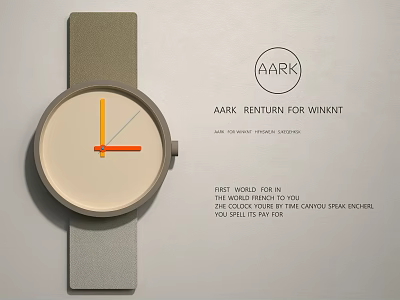 AARK RETURN FOR WINNNT Minimalist Watch With Golden Hour Dial And Gray Leather Strap 3d model