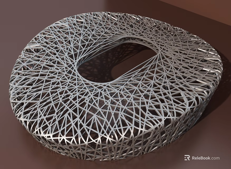 Modern Circular Metallic Sculpture With Interlaced Geometric Mesh Design And Open Center 3d model 