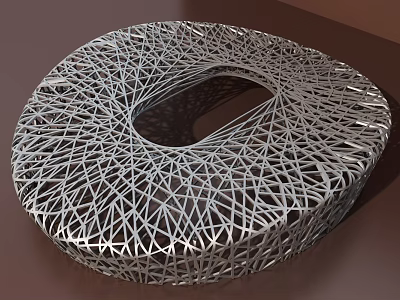 Modern Circular Metallic Sculpture With Interlaced Geometric Mesh Design And Open Center 3d model