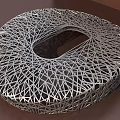 Modern Circular Metallic Sculpture With Interlaced Geometric Mesh Design And Open Center