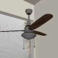 Classic Ceiling Fan With Wooden Blades In Room With Window Blinds