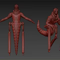 Two Sci-Fi Characters And Alien Creatures In Armored Outfits Holding Weapons 3d model