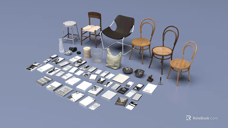 Public Facilities Seating Collection With Various Chairs Stools Cushions And Furniture Accessories 3d model 