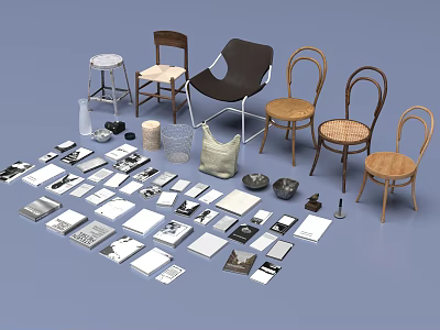 Public Facilities Seating Collection With Various Chairs Stools Cushions And Furniture Accessories 3d model