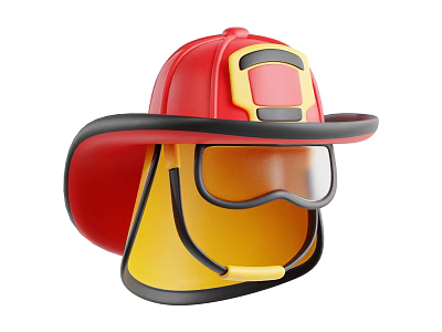 Red and Yellow Firefighter Helmet with Black Brim and Clear Goggles 3d model