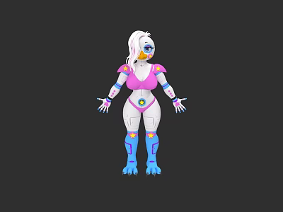 Game and Movie Character With White Hair Blue Eyes Pink Top and Blue Leg Armor 3d model