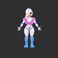 Game and Movie Character With White Hair Blue Eyes Pink Top and Blue Leg Armor