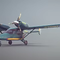 Stylish Green And Yellow Passenger Aircraft With Twin Propellers And Landing Gear On Ground