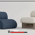 Stylish Single Seater Sofa in Blue and Beige with Modern Curved Design and Wooden Base