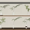 Multiple Glass Vases With Green Plants Arranged On Wooden Shelves With Warm Lighting Minimalist Decor