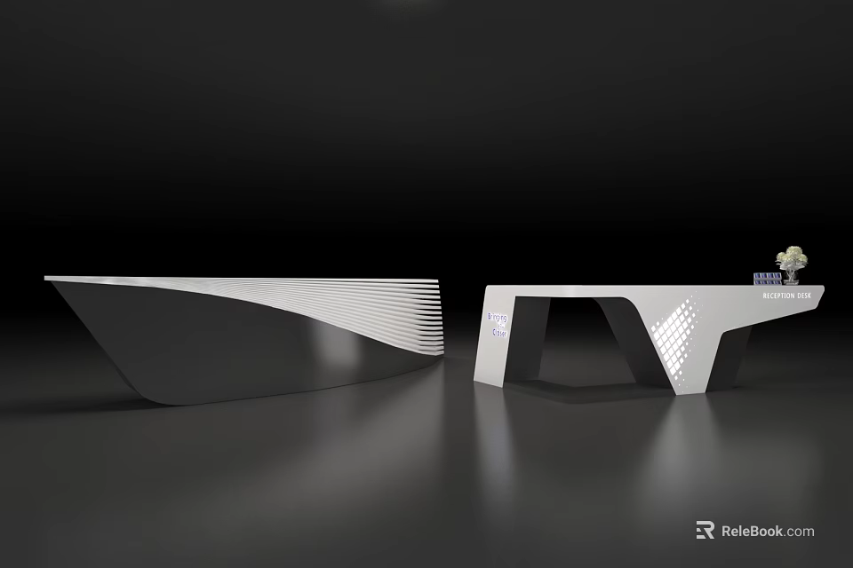 Modern Reception Desk Interior Design With Sleek Surface And Geometric Shape 3d model 