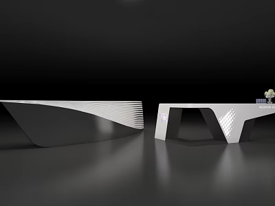 Modern Reception Desk Interior Design With Sleek Surface And Geometric Shape 3d model