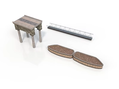 Scenic Construction Components With Leg Supported Platform Long Rail Structure And Oval Shaped Paving Blocks 3d model