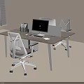 Modern Office Desk Setup With Computer Monitor Laptop And White Mesh Chairs