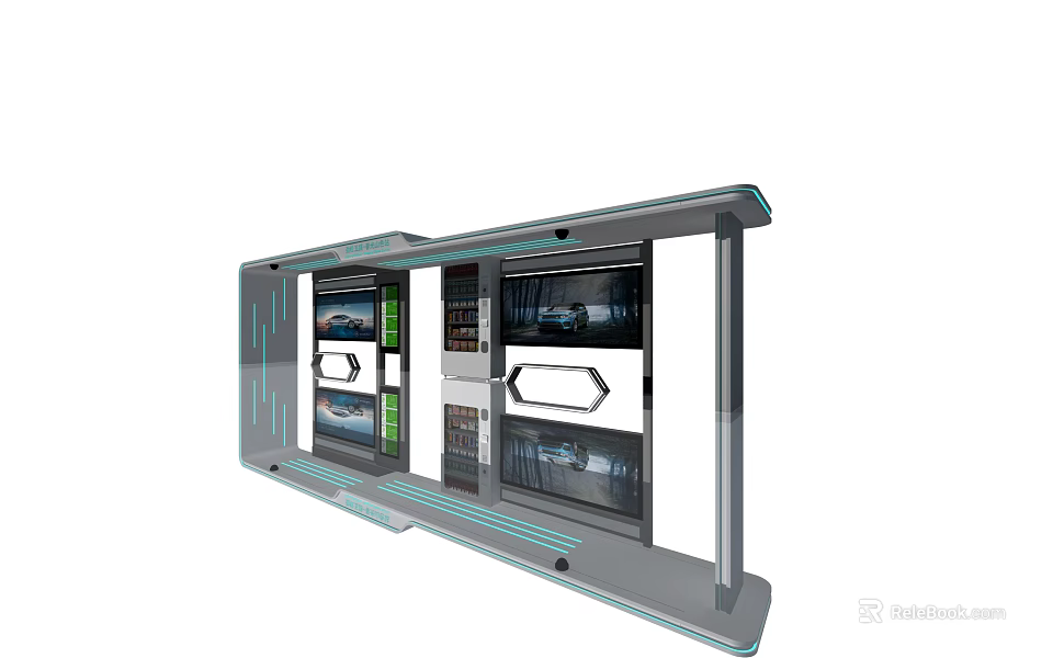 Modern Tech Display Unit With Glass Structure And Digital Screens For Product Showcase 3d model 
