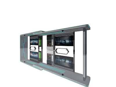 Modern Tech Display Unit With Glass Structure And Digital Screens For Product Showcase 3d model